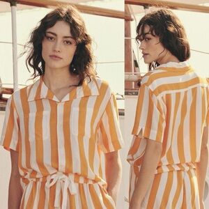 THE GREAT. Orange and White Striped Top